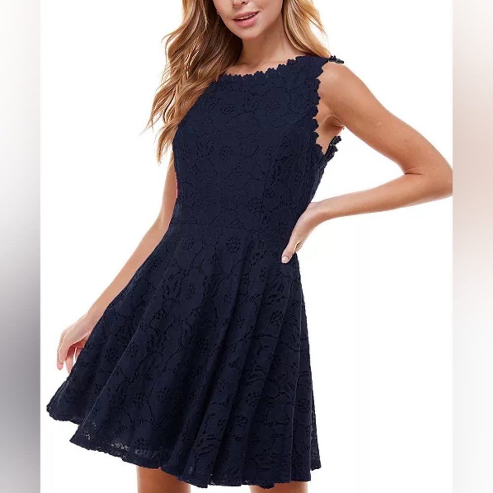 City Studio Blue and White Fit and Flare Mini Dress